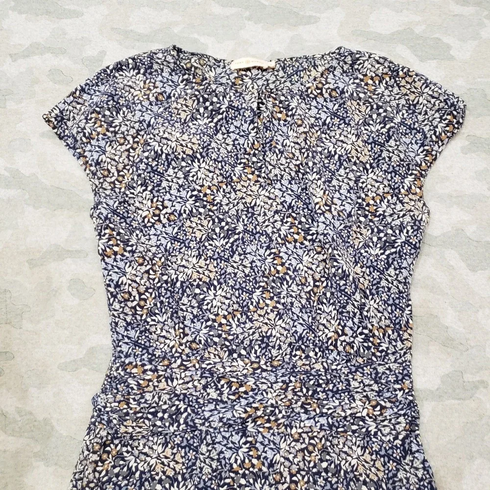 Tory Burch Dress Womens 6 Blue Silk Belted Evening Pullover‎ Sleeveless